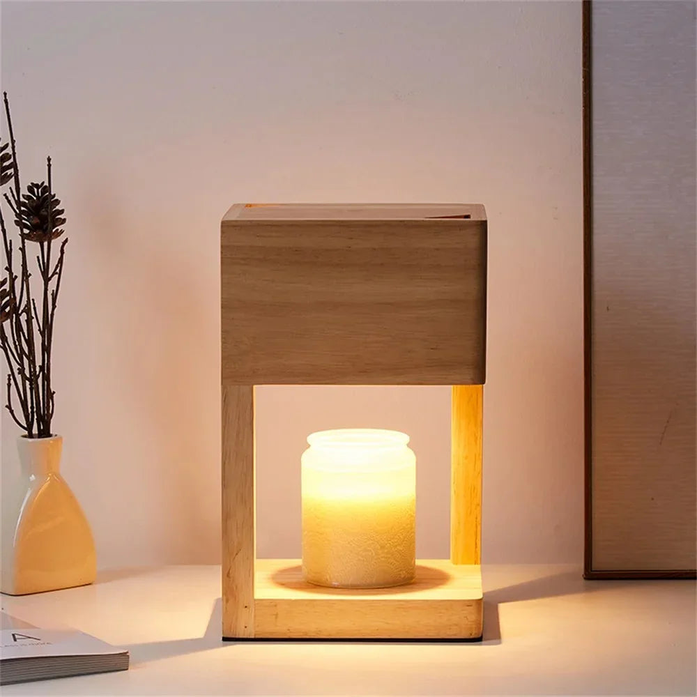 Candle Warmer Lamp with Wooden Base, Warm Ambient Light for Cozy Atmosphere 5