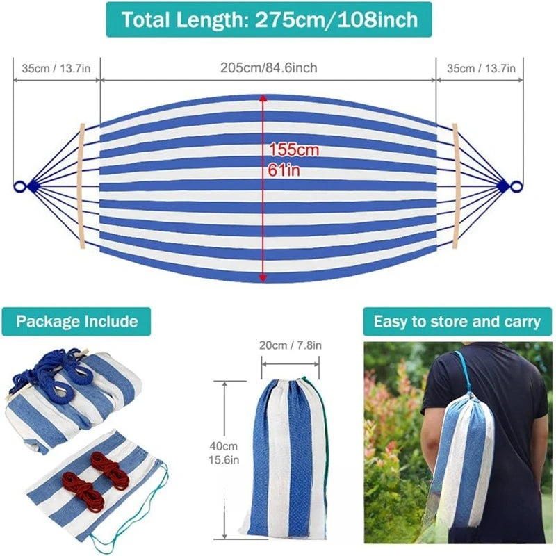 Canvas Double Hammock | Anti-Roll Swing Bed with Wooden Spreaders for Camping & Outdoors 4