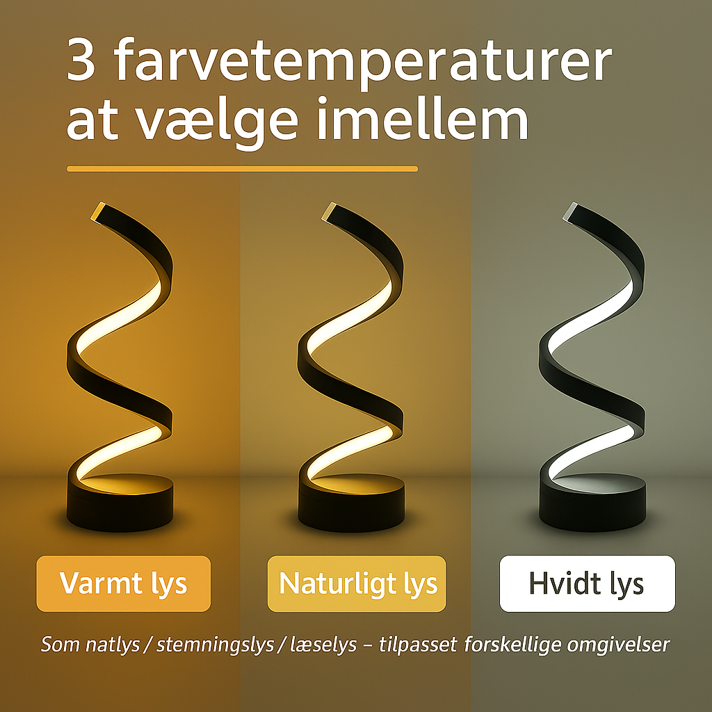 SPIRALUX – Moderne LED Spiral Bordlampe med Dæmpning | Unikt Design & Stemningsbelysning