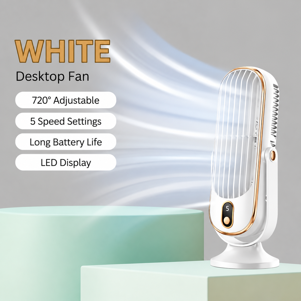 Portable Rechargeable Fan – Dual Motor Desk Fan with 720° Rotation