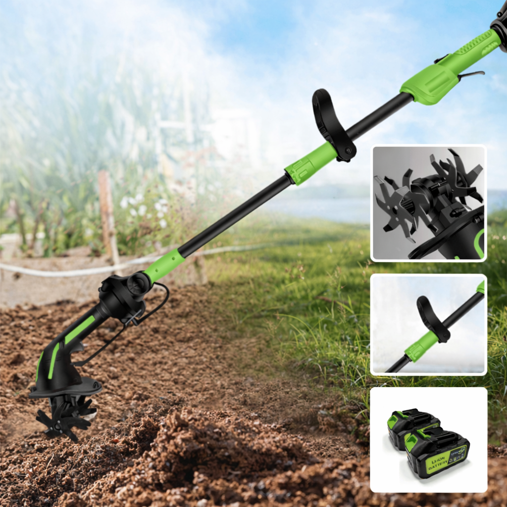 Cordless Tiller Cultivator – 2-in-1 Mini Garden Tiller with Extension Pole