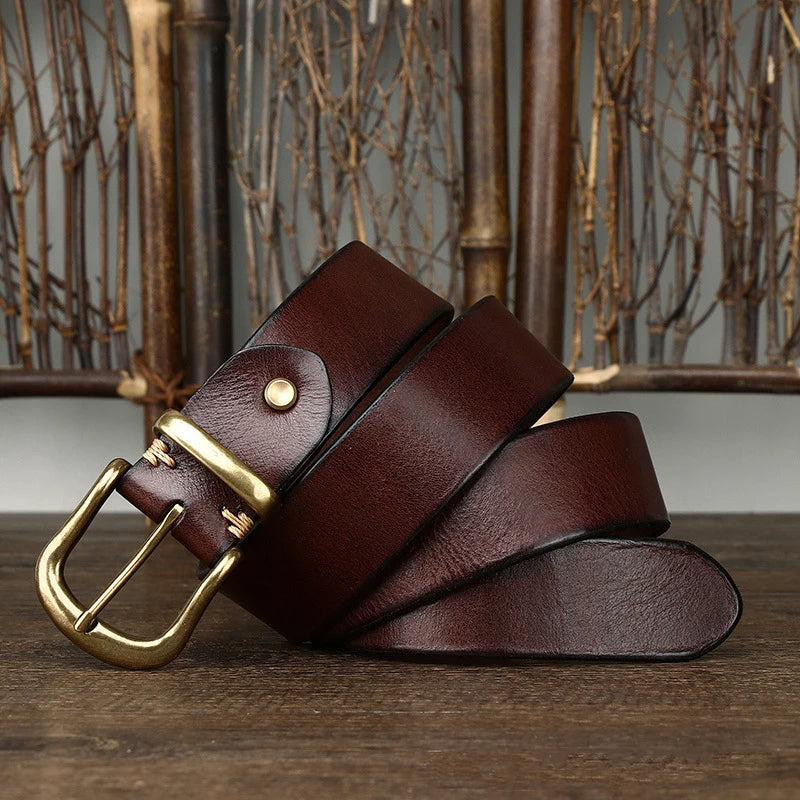 Classic Handcrafted Leather Belt for Men with Brass Buckle - Durable & Stylish 1