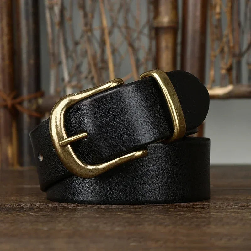 Classic Handcrafted Leather Belt for Men with Brass Buckle - Durable & Stylish 3