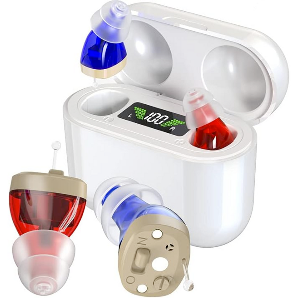 Personal Sound Amplifier – Discreet In-Ear Design with Rechargeable Case & Adjustable Volume