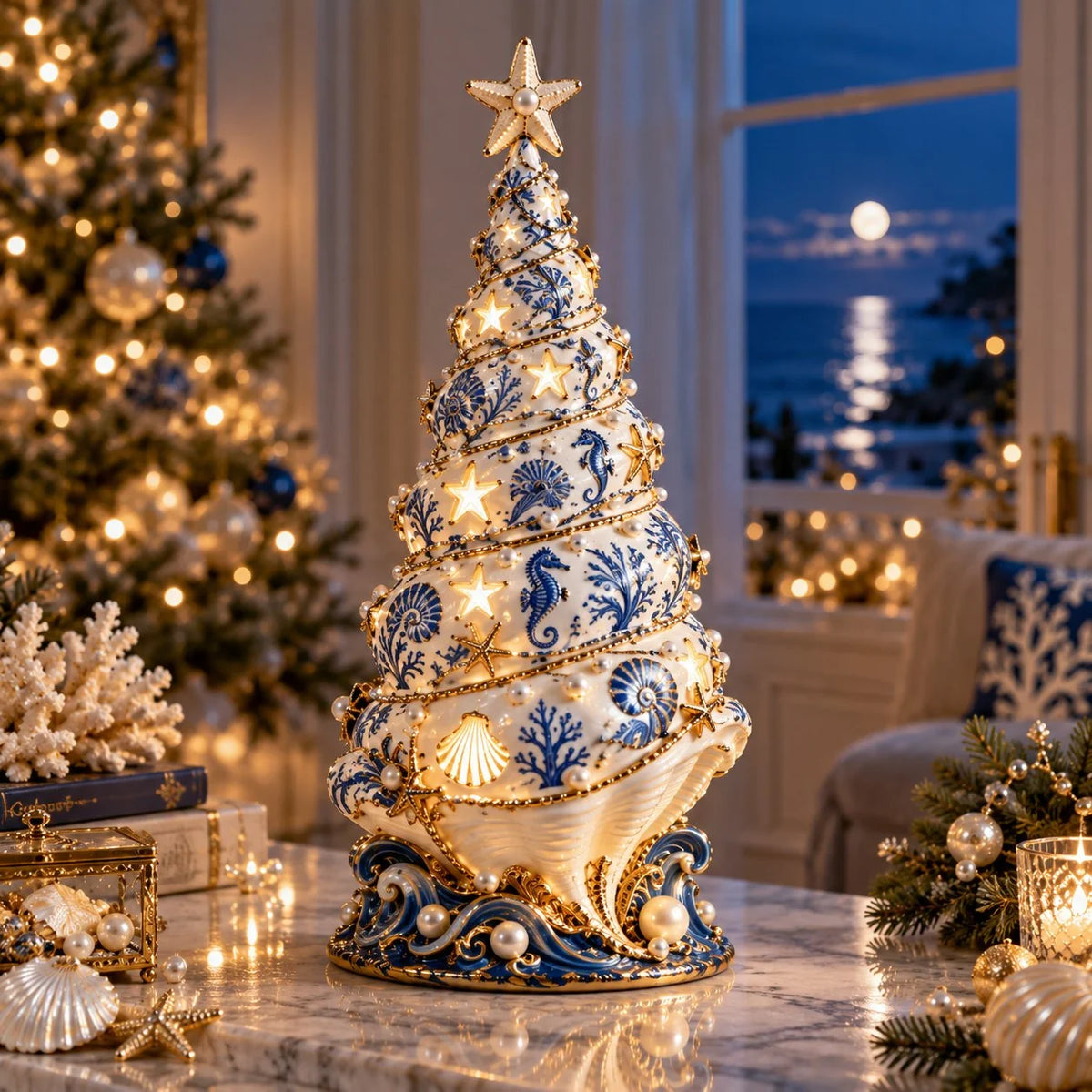 🌊 Coastal Christmas Seashell Tree Projection Lamp✨ 0