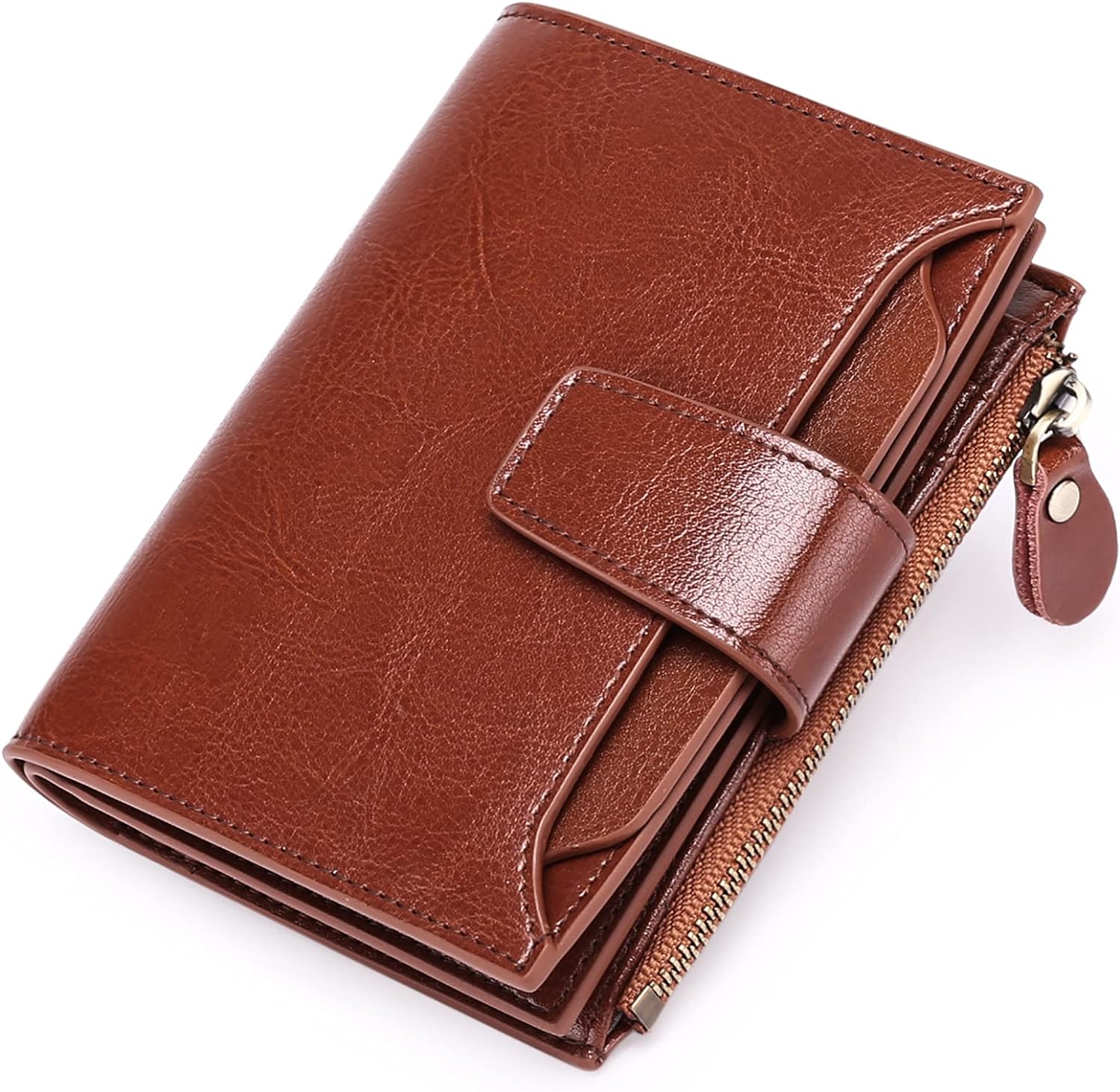 Compact Genuine Leather Wallet with RFID Protection, 14 Card Slots, Multi-Pocket Design 0