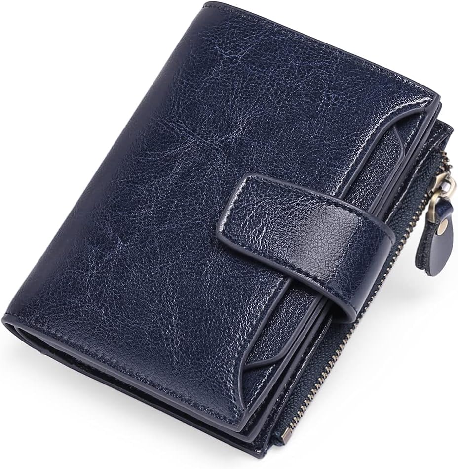 Compact Genuine Leather Wallet with RFID Protection, 14 Card Slots, Multi-Pocket Design 14