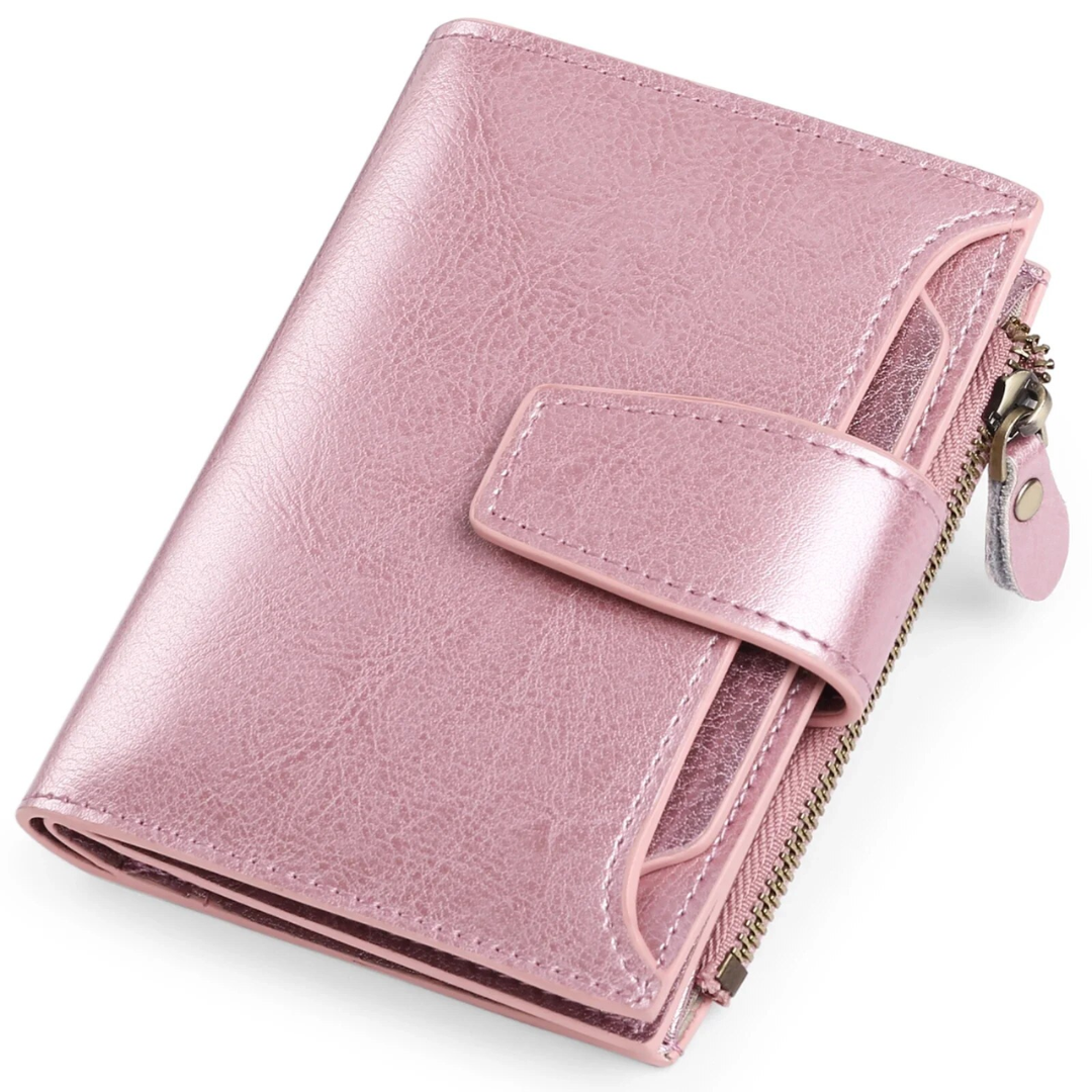 Compact Genuine Leather Wallet with RFID Protection, 14 Card Slots, Multi-Pocket Design 2