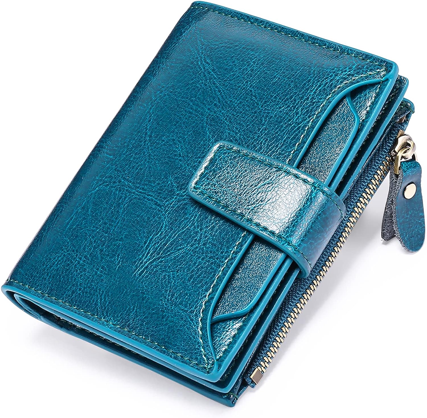 Compact Genuine Leather Wallet with RFID Protection, 14 Card Slots, Multi-Pocket Design 7