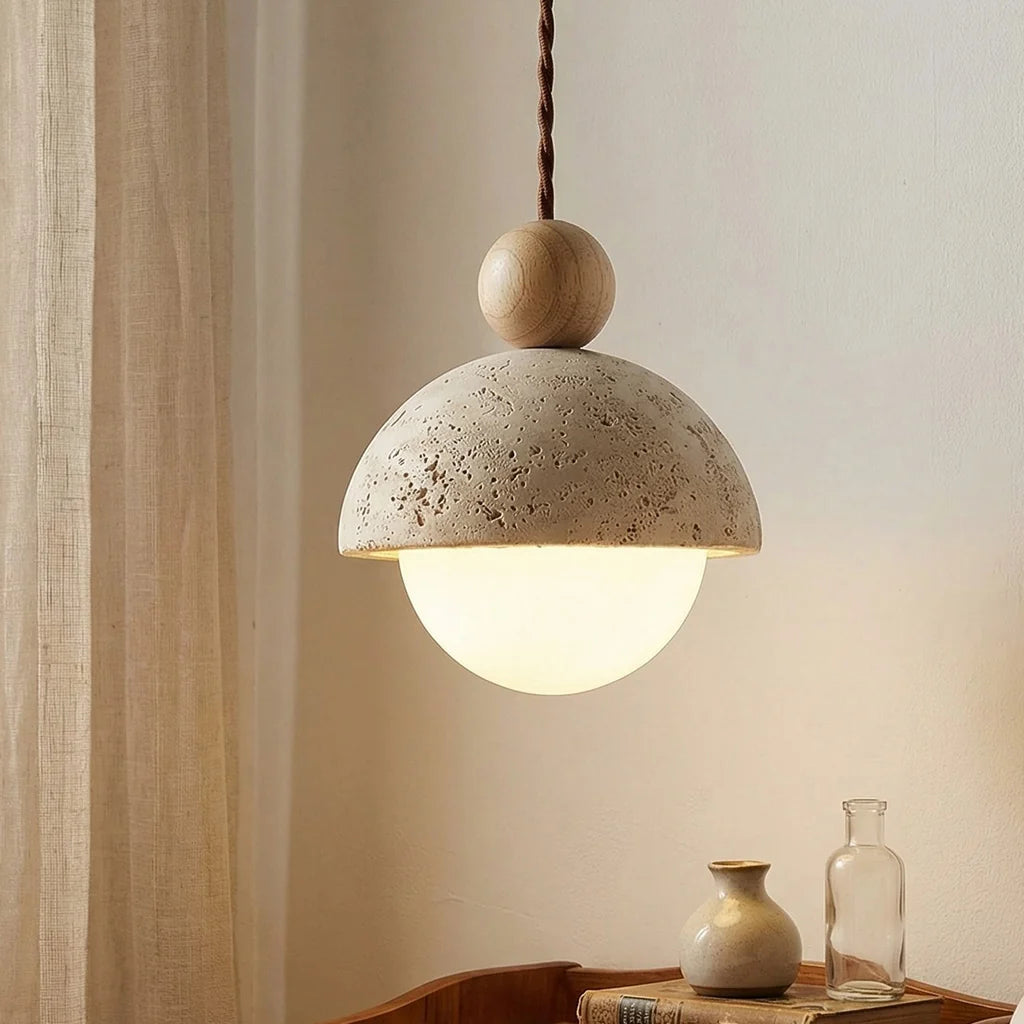 Coraline Retro Wabi-Sabi Travertine Stone Dome Pendant Light 2