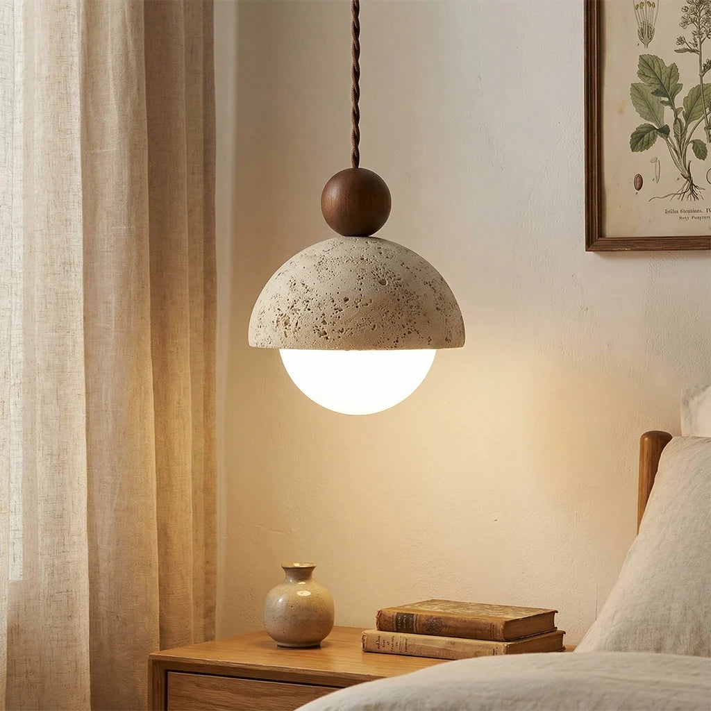 Coraline Retro Wabi-Sabi Travertine Stone Dome Pendant Light 3
