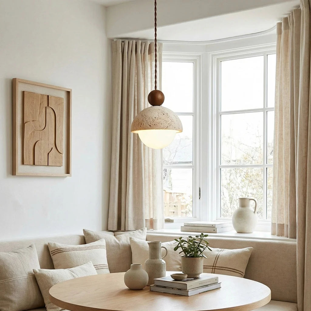 Coraline Retro Wabi-Sabi Travertine Stone Dome Pendant Light 4