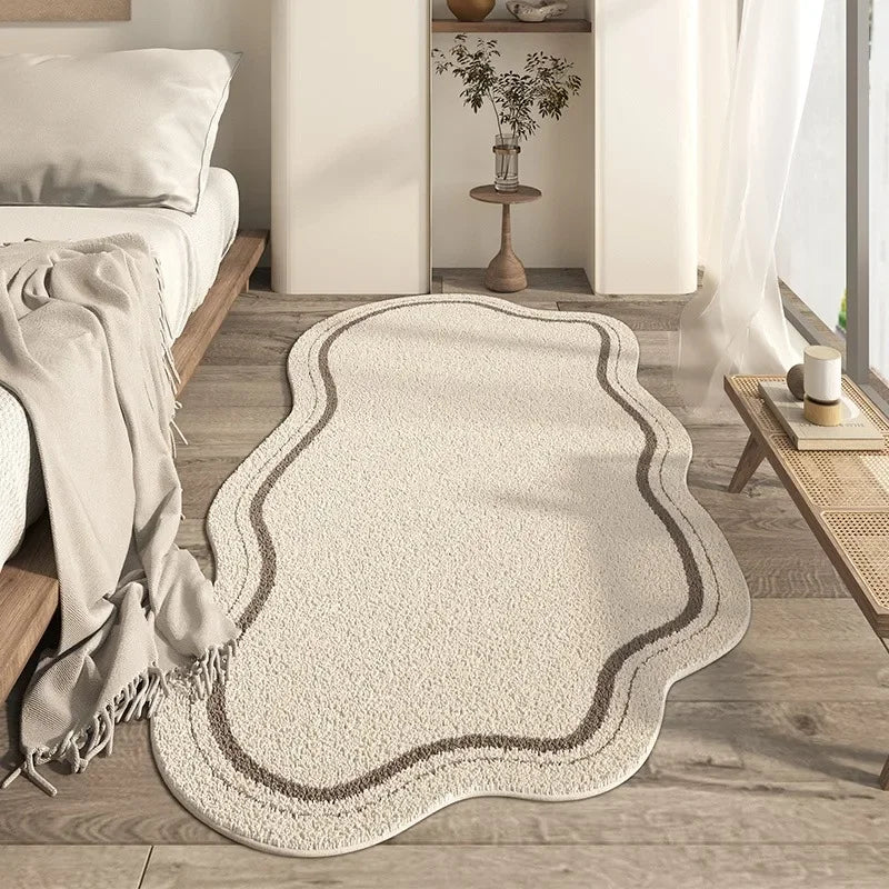 Cream Irregular Shaped Rug | Minimalist Non-Slip Soft Carpet 0