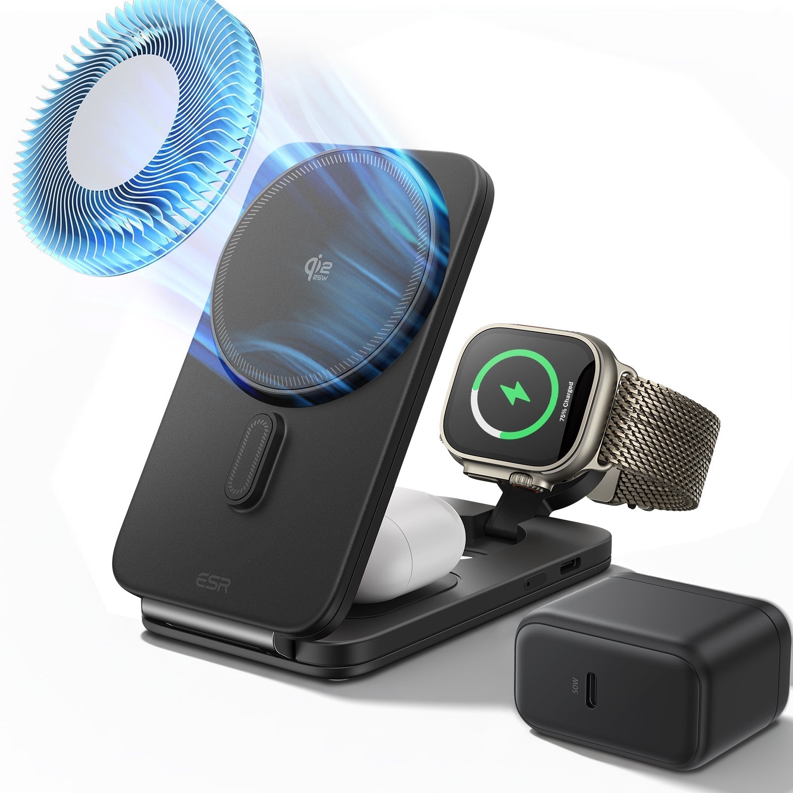 CryoBoost Foldable 3-in-1 Magnetic Charging Station (25W) – US Plug-Black 0