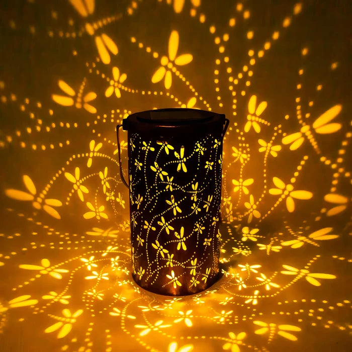 Solar Dragonfly Lantern – Portable Garden Light With Patterned Glow and Shadows