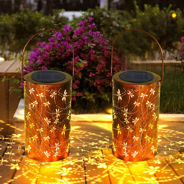 Solar Dragonfly Lantern – Portable Garden Light With Patterned Glow and Shadows