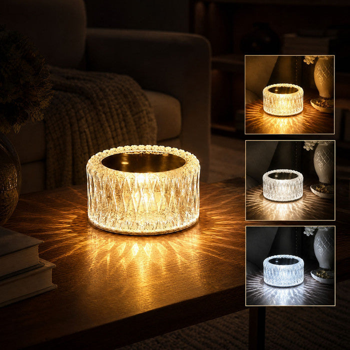 Crystal Diamond Table Lamp – Faceted Accent Light with Three Light Modes