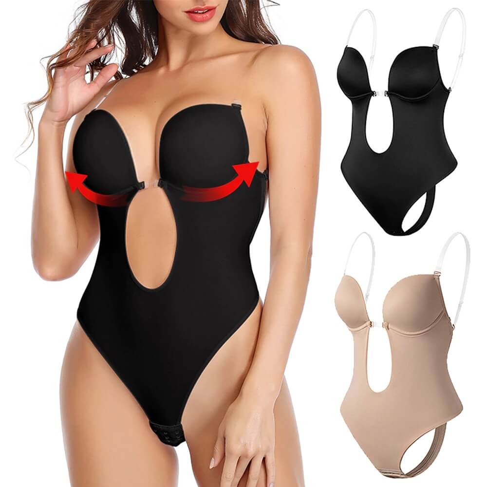 Deep V Backless Body Shaper for Women - Seamless Slimming Bodysuit in Black and White 1