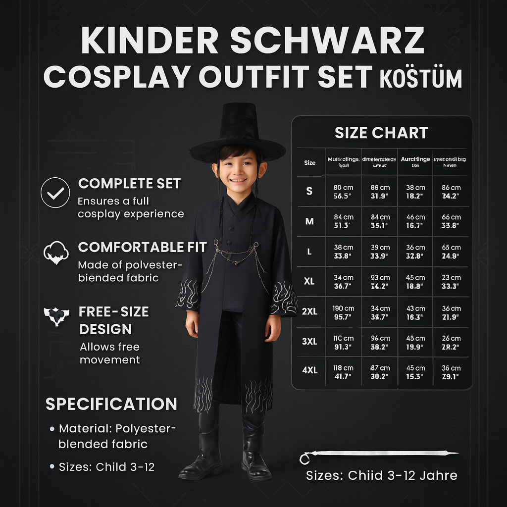 Driedelig Kinderkostuum Zwart voor Themafeesten en Cosplay | Sansoti 2