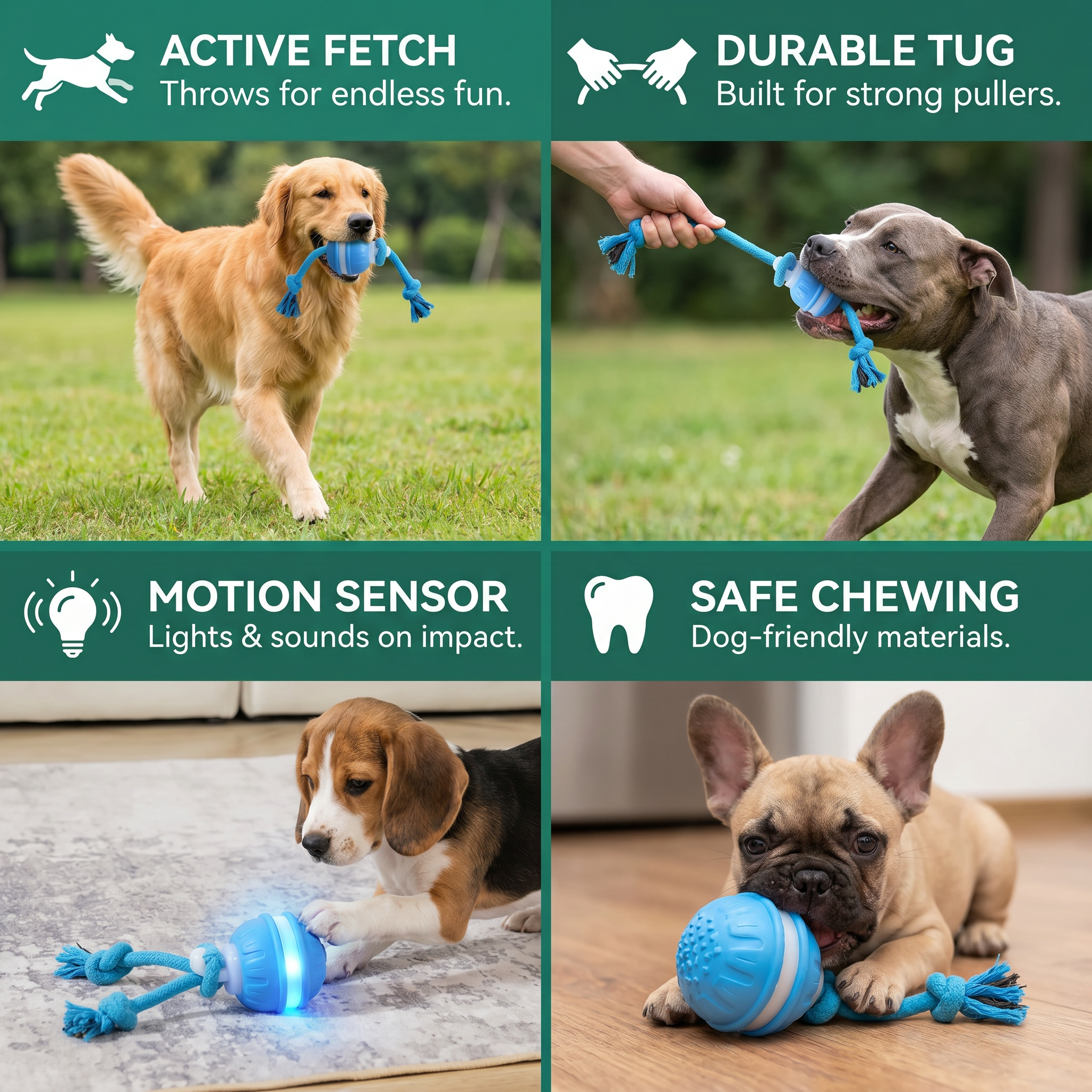 Durable Dog Play Ball with Motion Sensor and Tug Rope in Dog-Friendly Colours 5