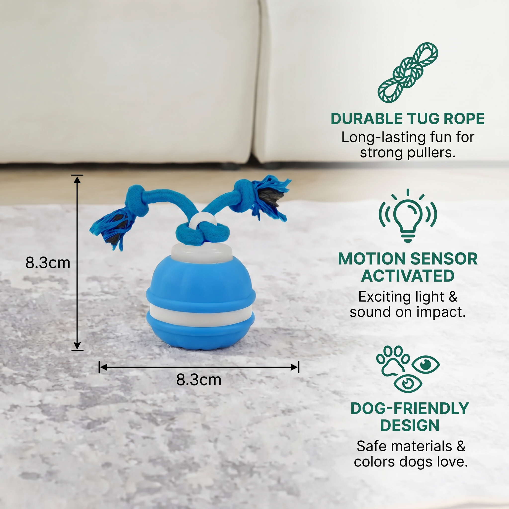 Durable Dog Play Ball with Motion Sensor and Tug Rope in Dog-Friendly Colours 6