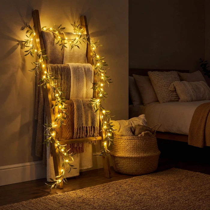 Lighted Olive Branch – Artificial Olive Stems Woven with Twinkling Fairy Lights