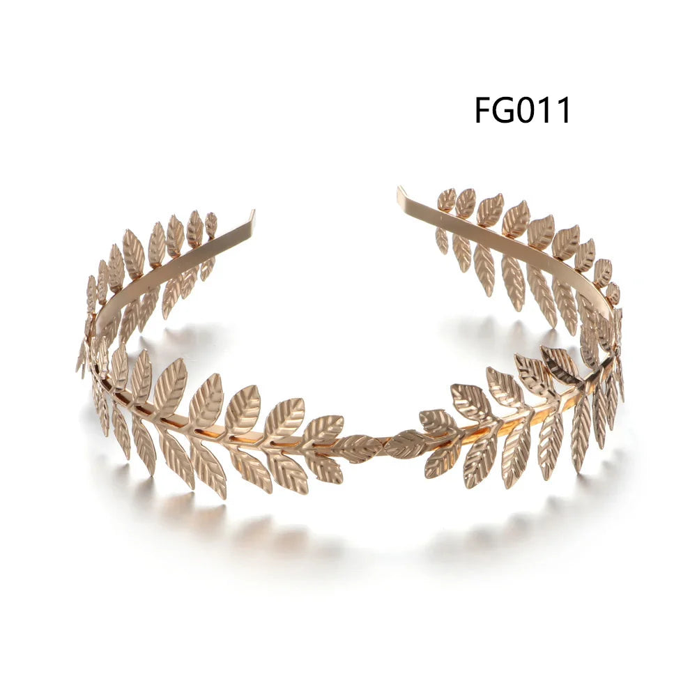 Elegante Haaraccessoires Bruid – Bladgoud Tiara's en Hoofdbanden in Romeinse Stijl 16