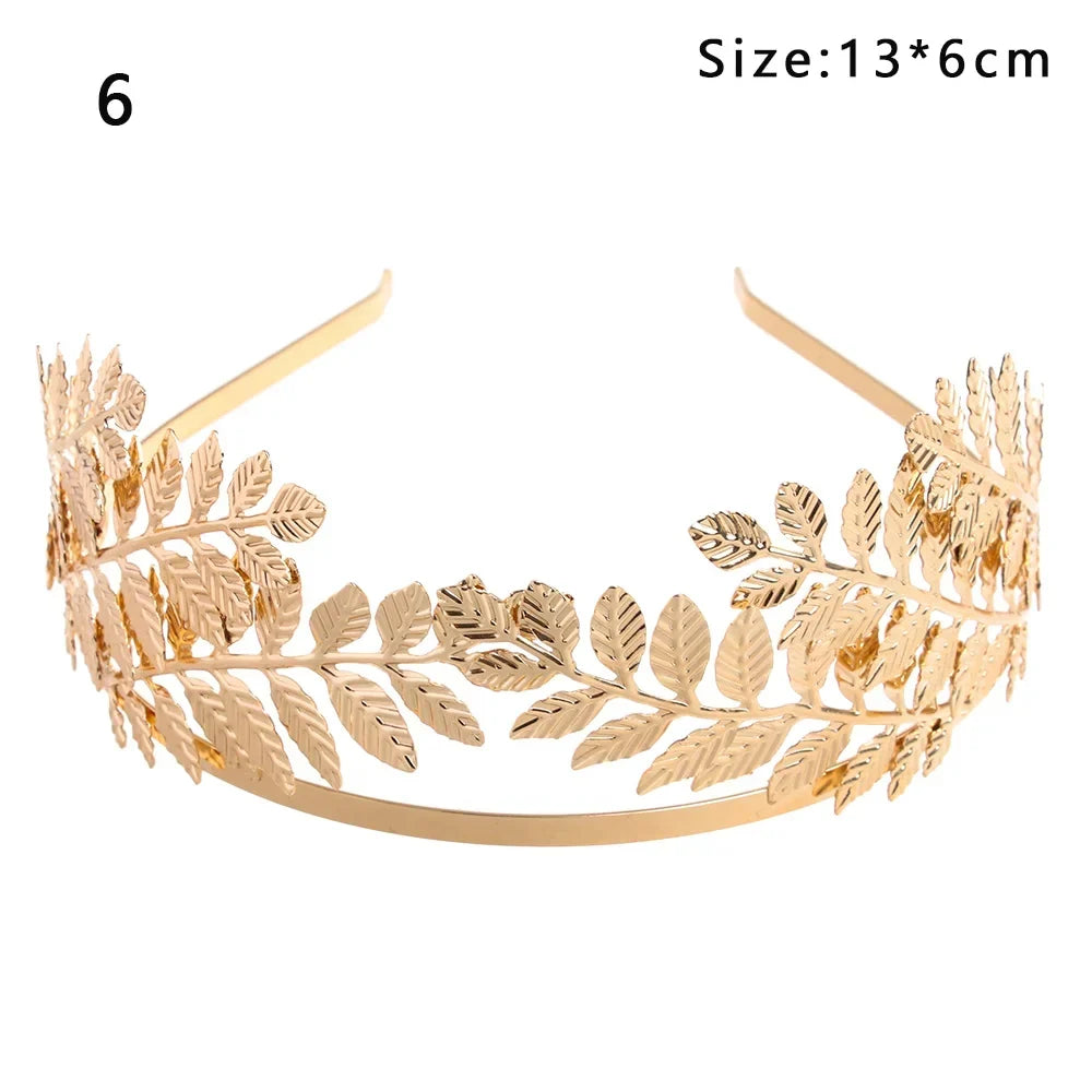 Elegante Haaraccessoires Bruid – Bladgoud Tiara's en Hoofdbanden in Romeinse Stijl 9