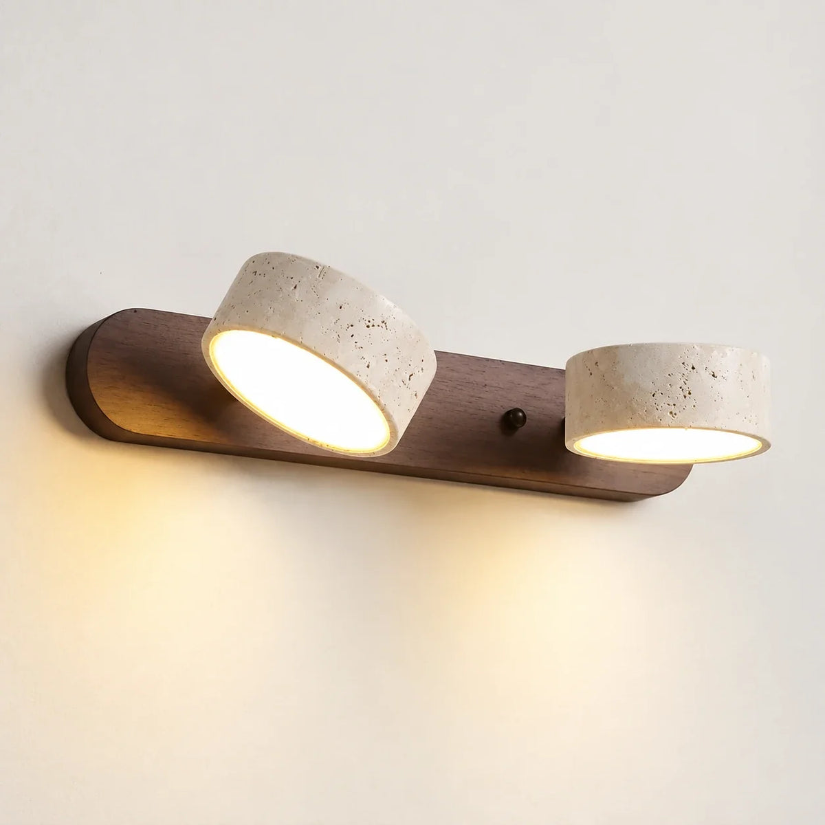 Elias Rustic Adjustable Travertine Wood Wall Sconce 11