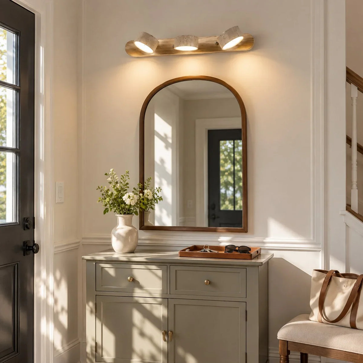 Elias Rustic Adjustable Travertine Wood Wall Sconce 4