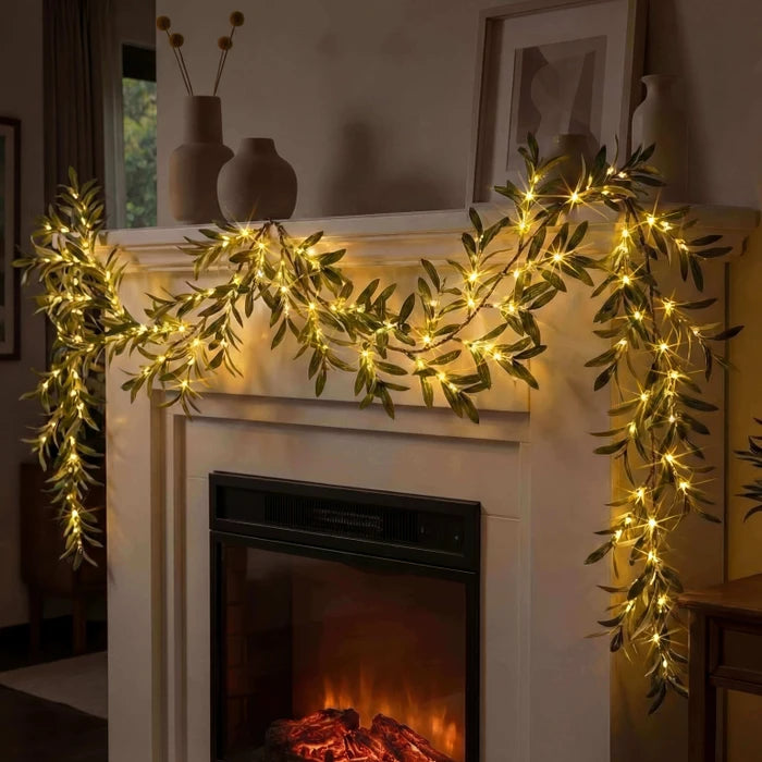 Lighted Olive Branch – Artificial Olive Stems Woven with Twinkling Fairy Lights