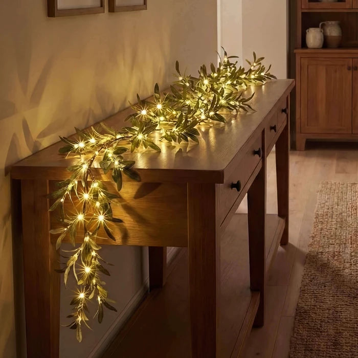 Lighted Olive Branch – Artificial Olive Stems Woven with Twinkling Fairy Lights