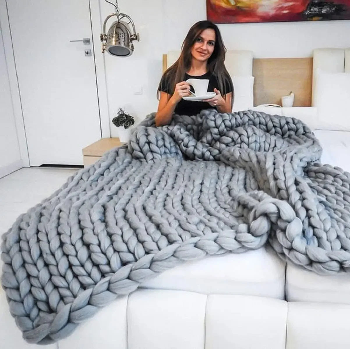 Extra-Large Chunky Knit Chenille Blanket - Soft, Warm Fleece for Couch and Bed 2