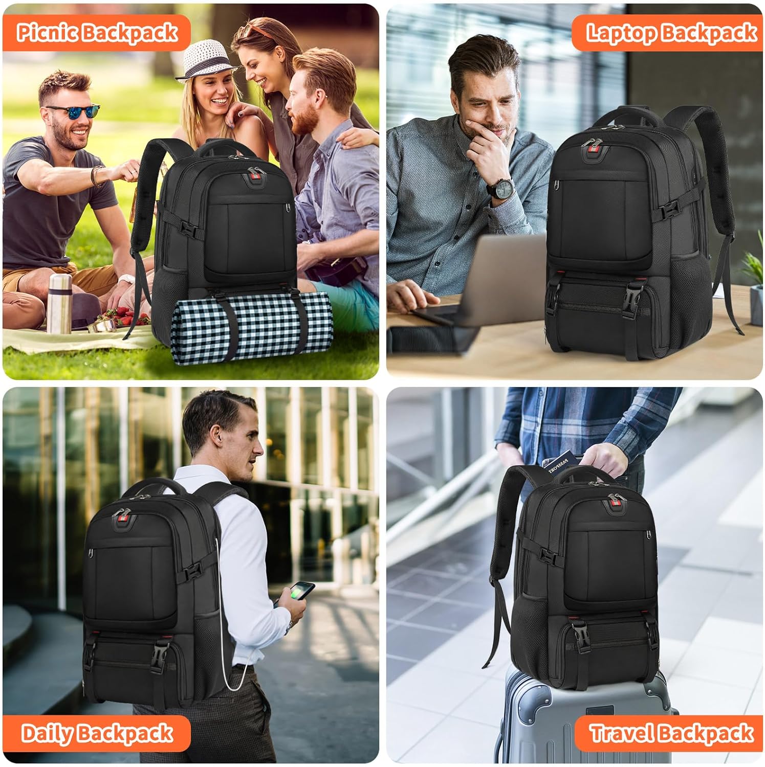 Extra-Large Lunch and Laptop Travel Backpack with USB Charging Port 4