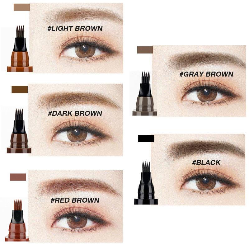 Eyebrow Stamp Pen with Waterproof Stencil and 4-Prong Tip for Natural Look 0