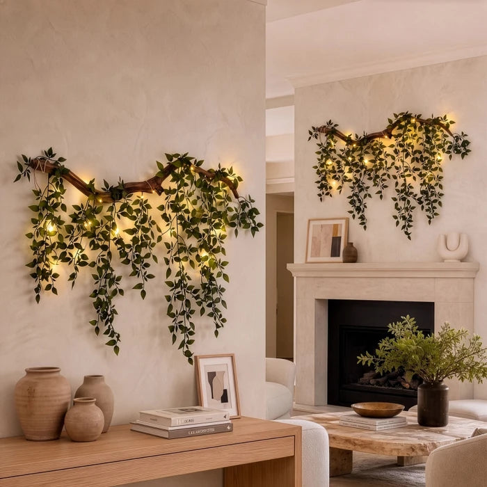 Lighted Leaf Branch Wall Decor – Leafy Branch with Fairy Lights for Indoor Walls