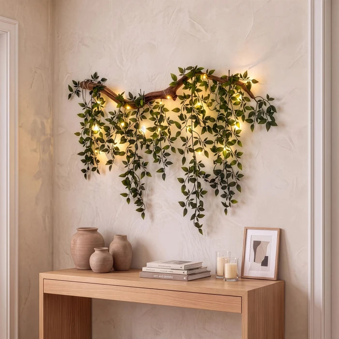 Lighted Leaf Branch Wall Decor – Leafy Branch with Fairy Lights for Indoor Walls