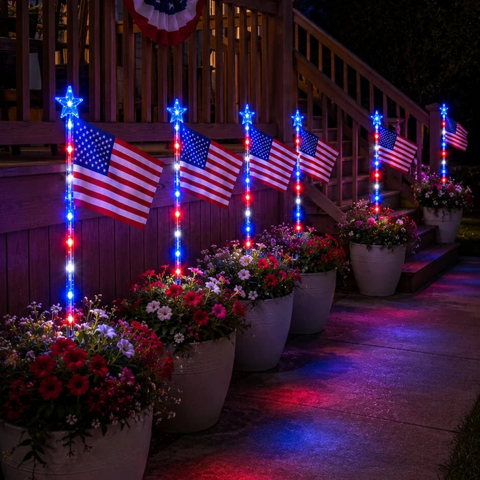 Flag Solar Path Lights – Stars and Stripes Glow in Red, White and Blue