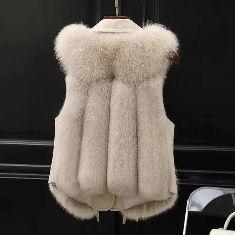 Faux Fur Vest voor Dames met Oversized Lapel en Verstelbare Taillebanden 2