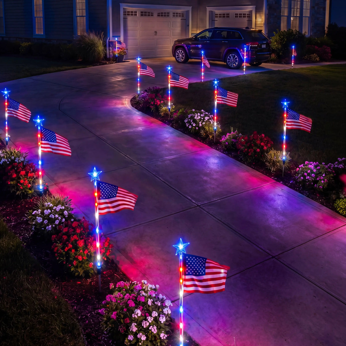 Flag Solar Path Lights – Stars and Stripes Glow in Red, White and Blue