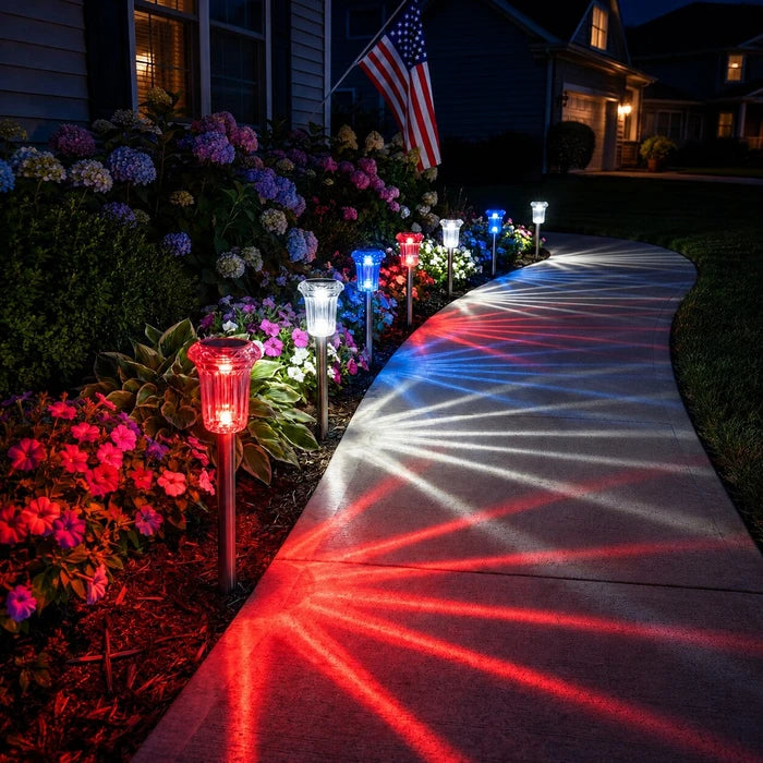 Patriotic Solar Ground Lights – Red, White and Blue Glow for Lawns and Paths