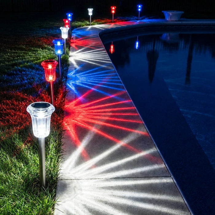 Patriotic Solar Ground Lights – Red, White and Blue Glow for Lawns and Paths