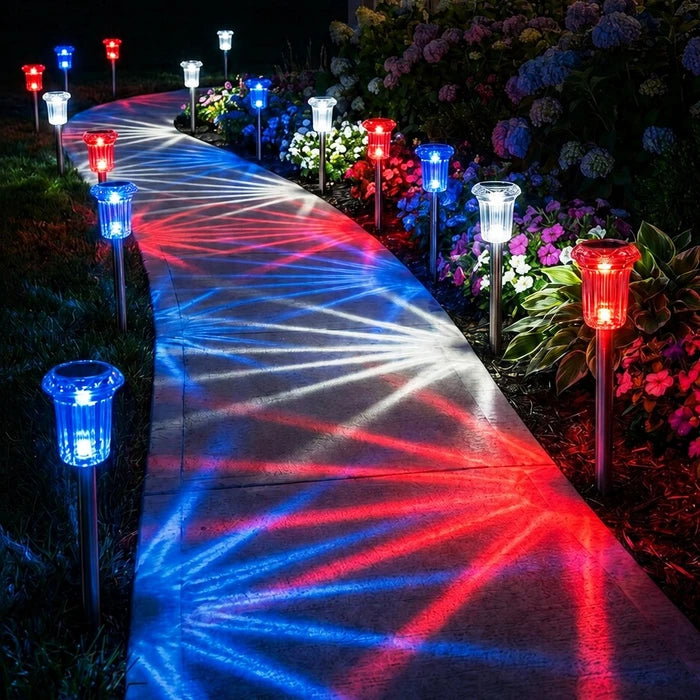 Patriotic Solar Ground Lights – Red, White and Blue Glow for Lawns and Paths