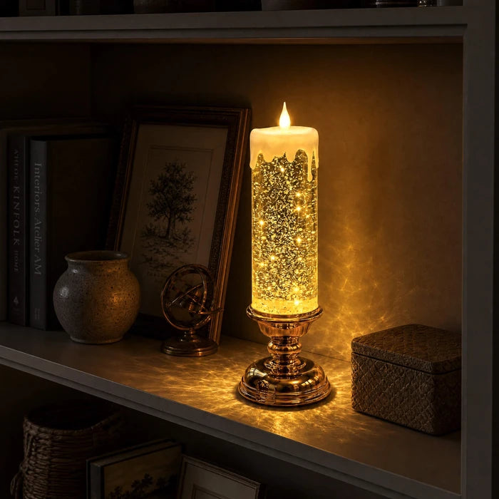 LED Glitter Candle – Flameless Candle with Swirling Glitter and a Warm Glow