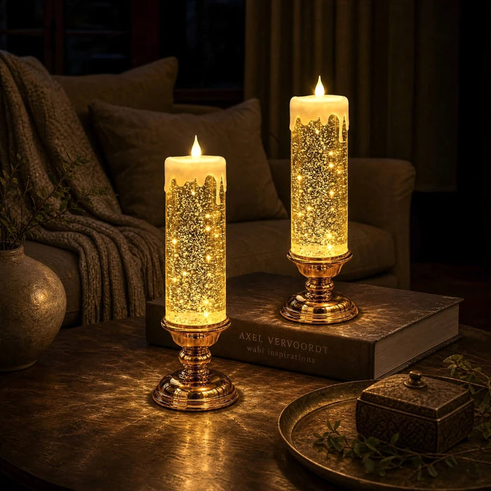 LED Glitter Candle – Flameless Candle with Swirling Glitter and a Warm Glow