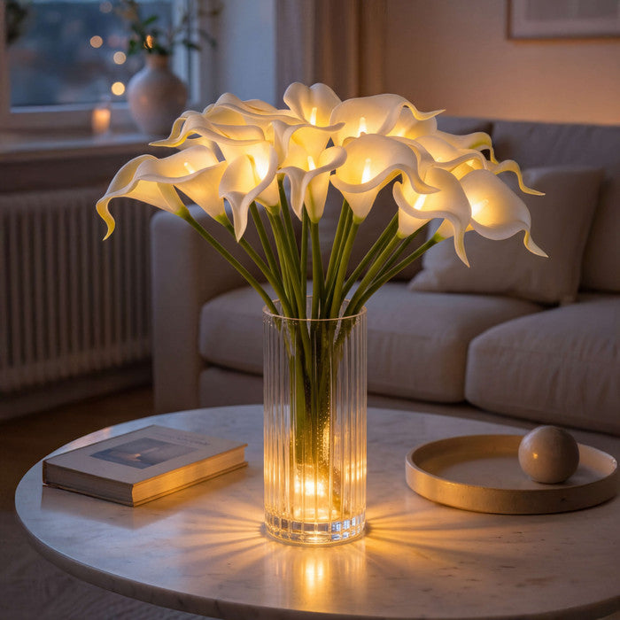 Calla Lily Light Bouquet – Lifelike White Flowers With Warm Inner Glow