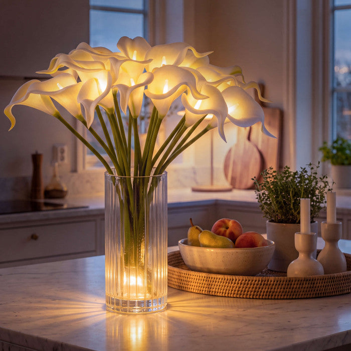 Calla Lily Light Bouquet – Lifelike White Flowers With Warm Inner Glow