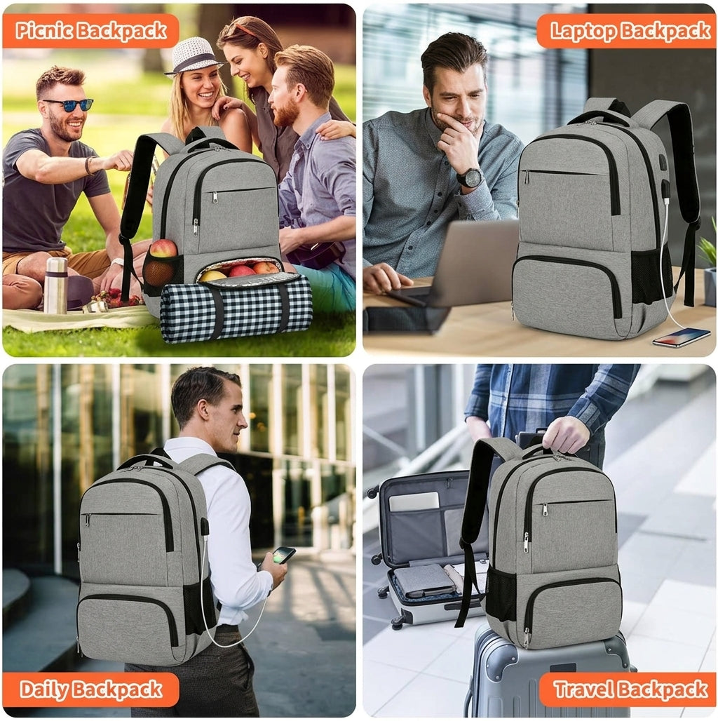 Laptop Backpack with Lunch Compartment – 17.3-Inch Travel Bag with USB Port