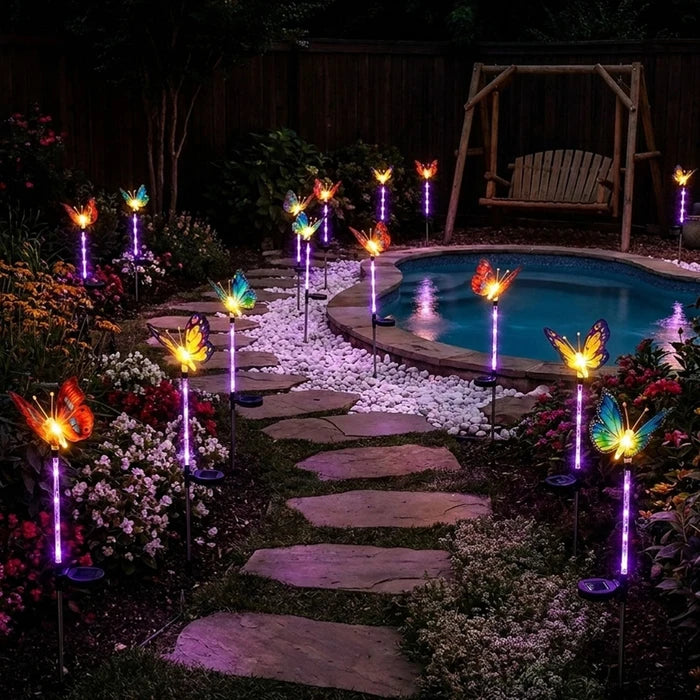 Solar Butterfly Garden Stakes – Colorful Wings That Glow Along Paths at Night