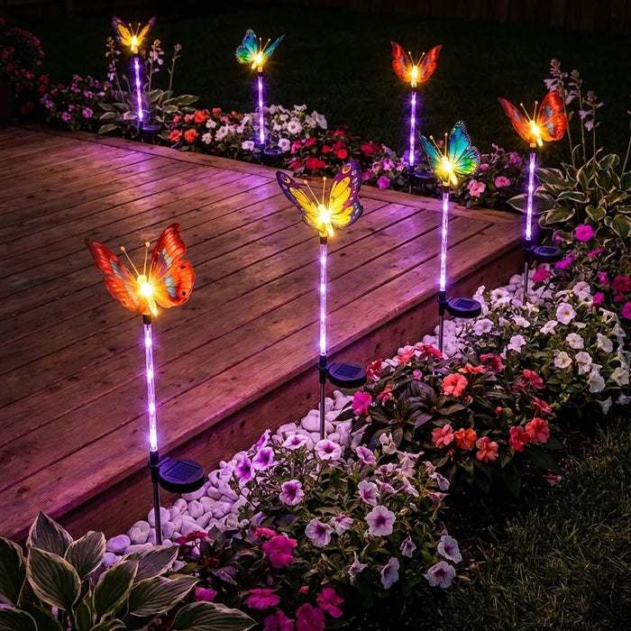 Solar Butterfly Garden Stakes – Colorful Wings That Glow Along Paths at Night